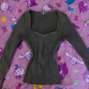 Olive Green Ribbed Knit Sweater